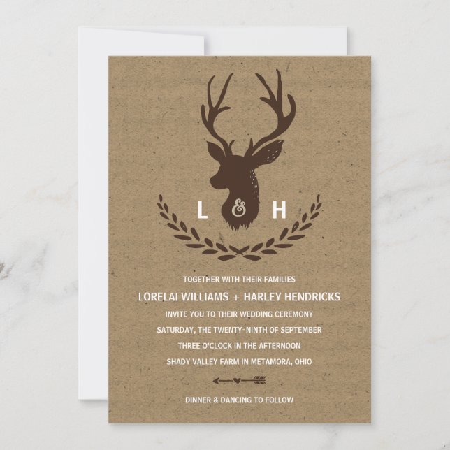 Rustikale Packpapier-Hirsch-Hochzeit des Einladung (Vorderseite)