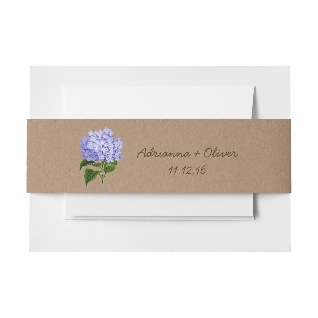 Rustikale Packpapier-Muster-BlauHydrangeas Browns Einladungsbanderole (Vorderseite Beispiel)