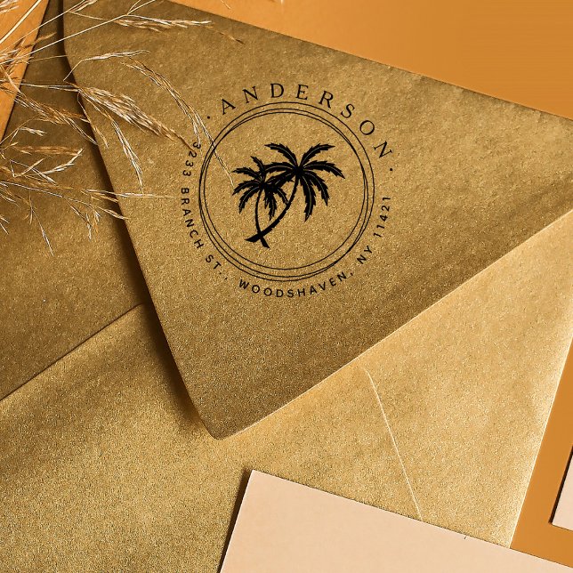 Rustikale Palmen Moderne tropische Rücksendeadress Permastempel (Von Creator hochgeladen)