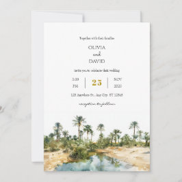 Rustikale Palmen Oase Aquarell Strand Hochzeit Einladung