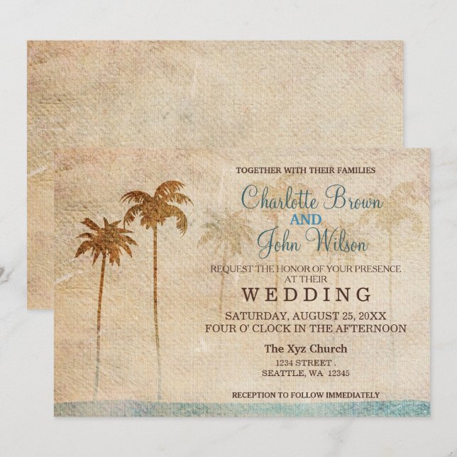 Rustikale Palmen Trees Beach Hochzeitseinladungen Einladung (Vorne/Hinten)