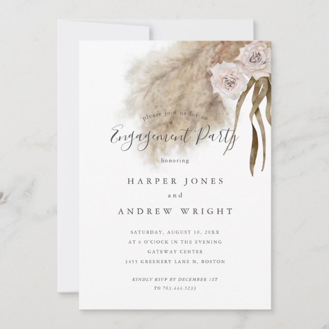 Rustikale Pampas Grass Engagement Party Einladung (Vorderseite)