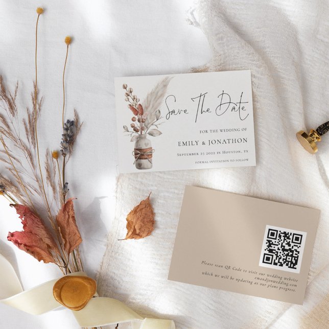 Rustikale Pampas Grasses Boho QR Code Hochzeit Save The Date (Von Creator hochgeladen)