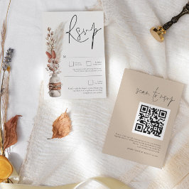 Rustikale Pampas Grasses QR Code Hochzeit RSVP Karte