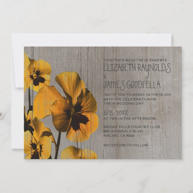 Rustikale Pansy Hochzeit Einladungen (Vorderseite)