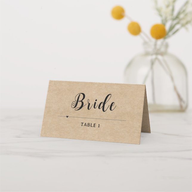 Rustikale Papierhochzeit Platzkarte (Vorderseite)