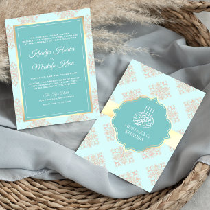 Rustikale Pastel Aqua Blue Damask muslimische Hoch Einladung