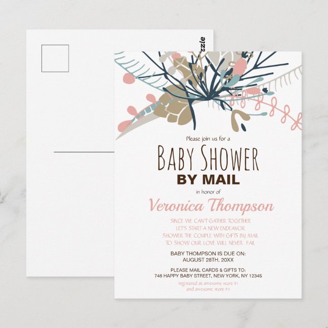 Rustikale Pastel Botanische Babydusche per Mail ei Postkarte (Vorne/Hinten)