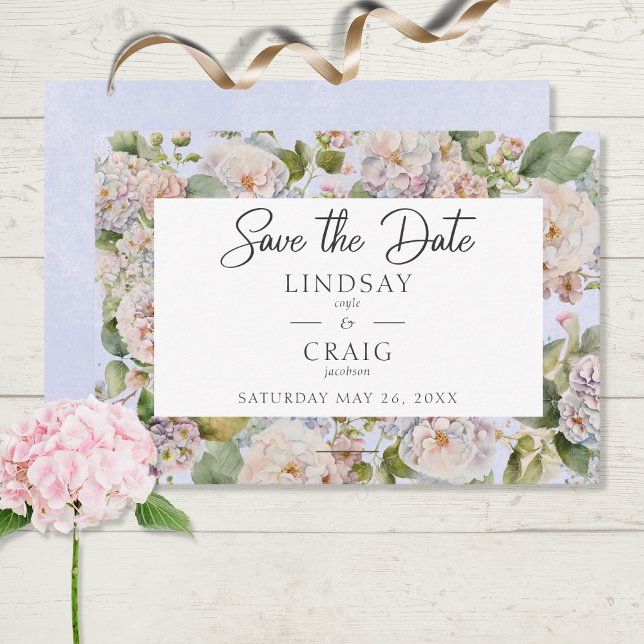 Rustikale Pastel Hydrangea Floral Monogram Periwin Save The Date (Von Creator hochgeladen)