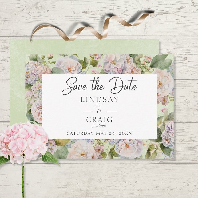 Rustikale Pastel Hydrangea Floral Monogram Sage Gr Save The Date (Von Creator hochgeladen)