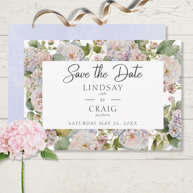 Rustikale Pastel Hydrangea Floral Monogramm weiß Save The Date (Von Creator hochgeladen)