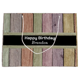 Rustikale Pastel Wood Plank Happy Birthday Große Geschenktüte