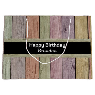 Rustikale Pastel Wood Plank Happy Birthday Große Geschenktüte