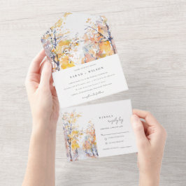 Rustikale Pastellgelbe Herbst-Landschaft Hochzeit All In One Einladung