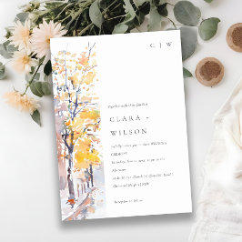 Rustikale Pastellgelbe Herbst-Landschaft Hochzeit Einladung