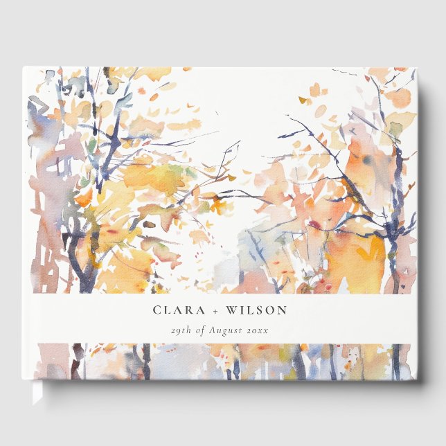 Rustikale Pastellgelbe Herbst-Landschaft Hochzeit Gästebuch (Vorderseite)