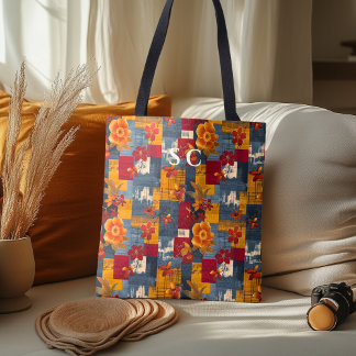 Rustikale Patchwork-Tasche mit Blumenblättern und Tasche