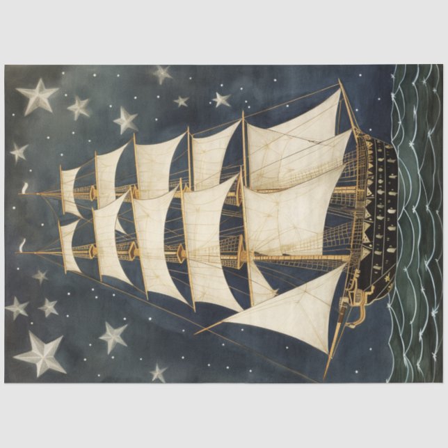 Rustikale Patriotische Tallschiff-Sterne Dekoupage Seidenpapier (Vorderseite)