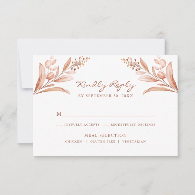 Rustikale Peach Blätter Bouquet Wedding RSVP Karte (Vorderseite)