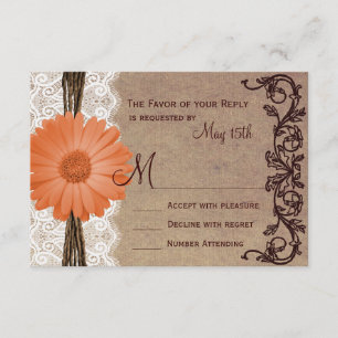 Rustikale Peach Coral Daisy Blume Wedding RSVP Car