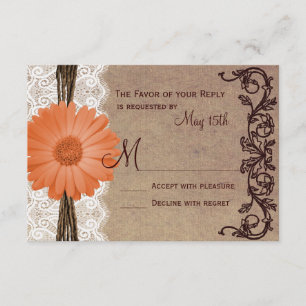 Rustikale Peach Coral Daisy Blume Wedding RSVP Car