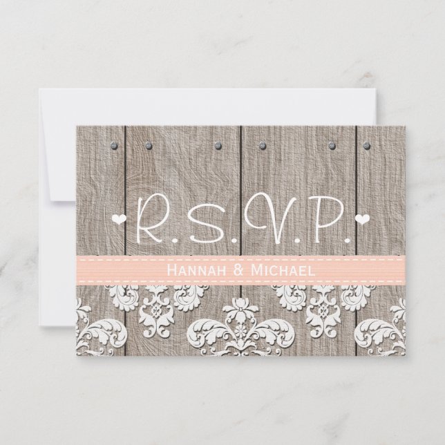 Rustikale Peach Hydrangea Wedding RSVP Response Ca Karte (Vorderseite)