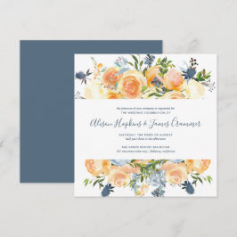 Rustikale Peach Peony Floral Bouquet SQ Hochzeit Einladung