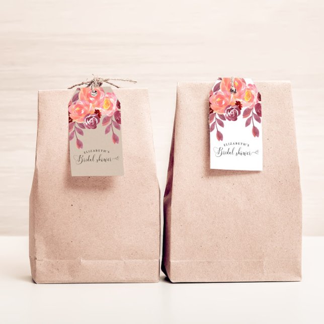 Rustikale Peonies Elegantes Script-Brautparty Geschenkanhänger (Von Creator hochgeladen)