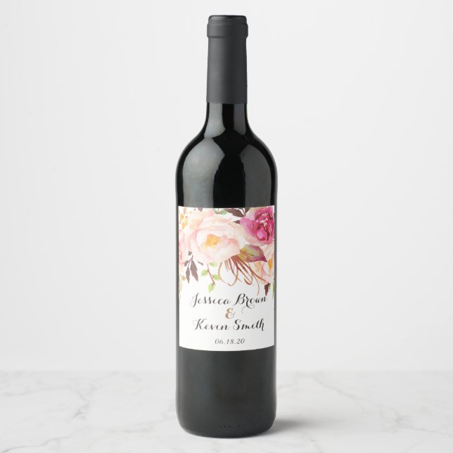 Rustikale Peony Floral Personalisiert Wedding Weinetikett (Vorderseite)
