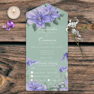 Rustikale Periwinkle-Blume und grünes Schmetterlin All In One Einladung