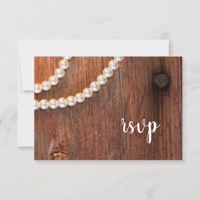 Rustikale Perlen Land Hochzeit UAWG Barn Wood RSVP Karte (Vorderseite)