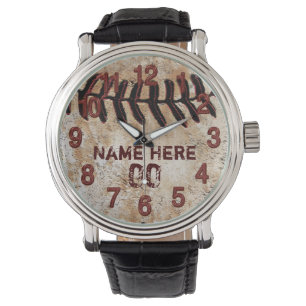 Rustikale personalisierte Baseballuhren für Männer Armbanduhr