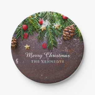 Rustikale Personalisierte Frohe Weihnachten Pappteller