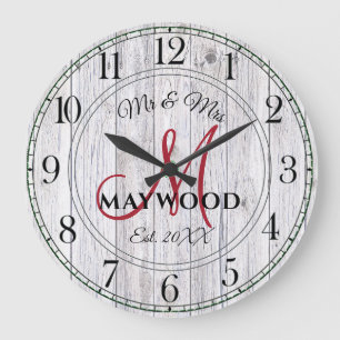 Rustikale Personalisierte Hochzeiten Mit Monogramm Große Wanduhr