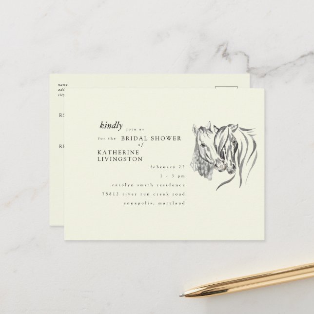 Rustikale Pferde Nuzzles Cream Brautparty Postkarte (Vorderseite/Rückseite Beispiel)