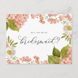Rustikale Pfirsich-Aquarell-Hortensien-Brautjungfe Postkarte