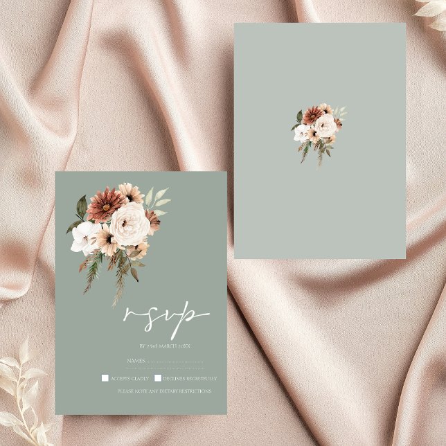 Rustikale Pfirsichblütenhochzeit RSVP Karte (Rustic Sage Green Peach Floral Wedding RSVP Card)