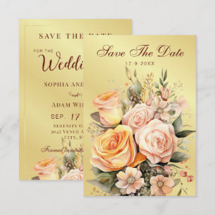 Rustikale Pfirsiche und Hochzeiten mit goldener Bl Save The Date