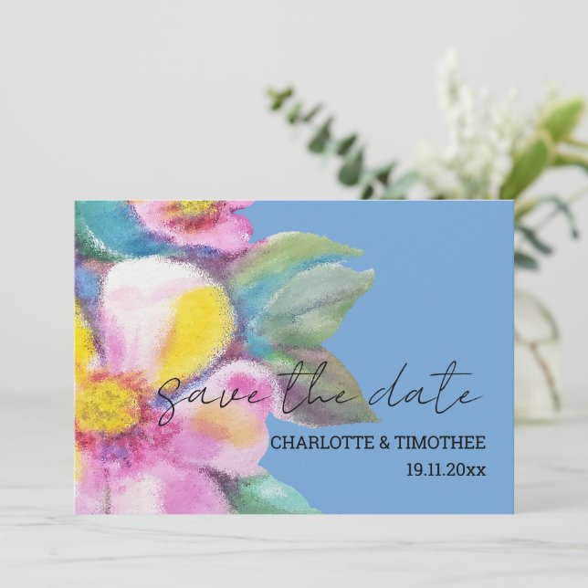 Rustikale Pfirsichfarben Blume Kunst, Dichtung und Save The Date (Stehend Vorderseite)