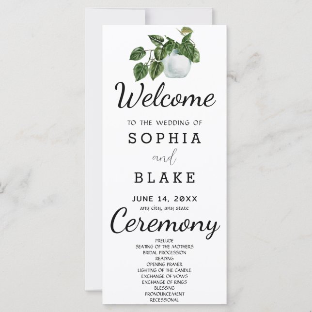 Rustikale Pflanze Blätter Weißes Hochzeitsprogramm (Vorderseite)