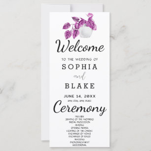 Rustikale Pflanze Blätter Weißes Hochzeitsprogramm