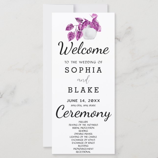Rustikale Pflanze Blätter Weißes Hochzeitsprogramm (Vorderseite)