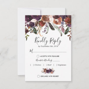 Rustikale Pflaumen-Blumen-Hochzeit mit ausgewählte RSVP Karte