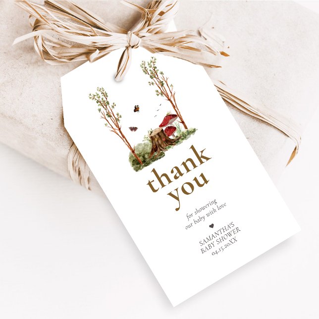 Rustikale Pilz-Wald-Babyshower-Geschenkanhänger Geschenkanhänger (Mushroom Rustic Woodland Baby Shower Favor Tags)