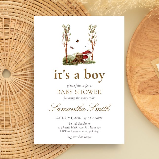 Rustikale Pilzwald-Baby-Party Einladung (Mushroom Rustic Woodland Baby Shower Invitation)
