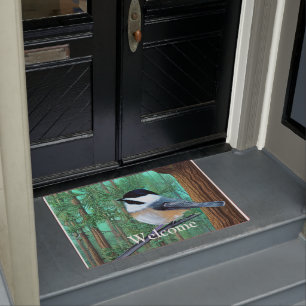 Rustikale Pine Chickadee Fußmatte