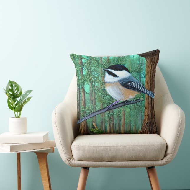 Rustikale Pine Chickadee Kissen (Stuhl )