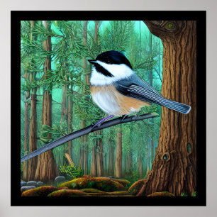 Rustikale Pine Chickadee Poster