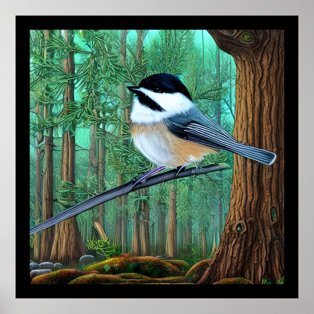 Rustikale Pine Chickadee Poster (Vorne)