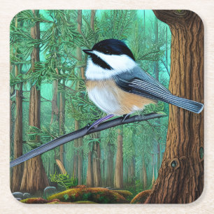 Rustikale Pine Chickadee Rechteckiger Pappuntersetzer